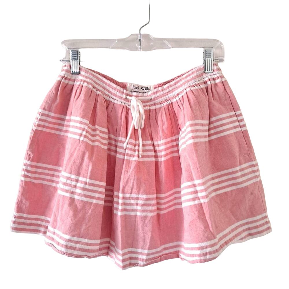 Jack Wills 100% Cotton Pink + White Stripe Flounce Pleated Mini Skirt - Size 6